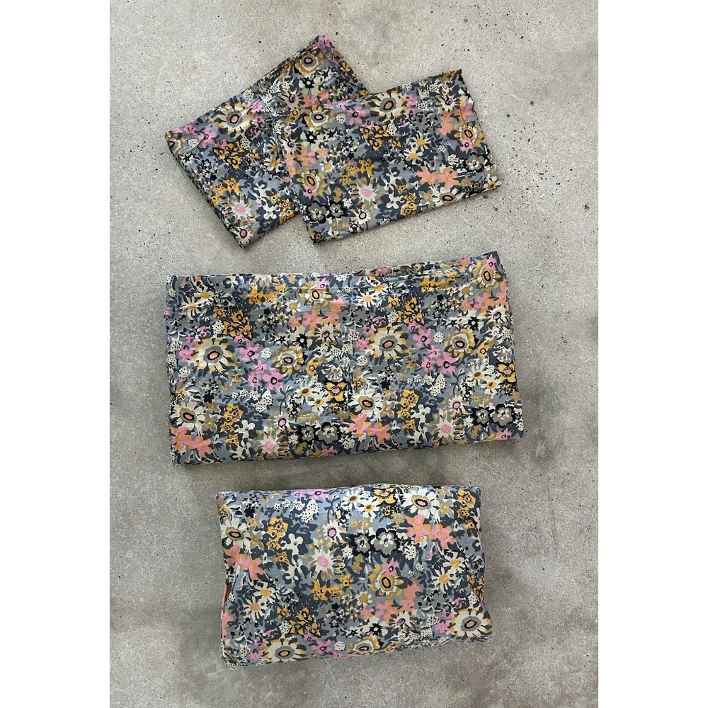 Natural Life Queen Sheet Set Grey Cora Floral Fitted Flat 2 Pillowcases